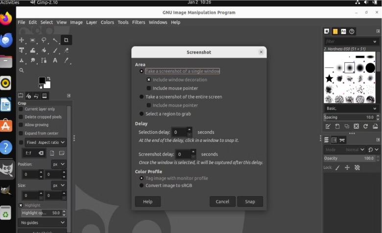gimp linux ubuntu capture screenshot