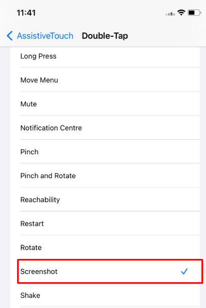 iphone double tap select screenshot